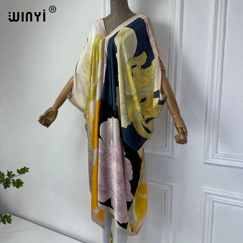 WINYI-Vestido de praia estampa - Robe Silk Women avaliação e preço