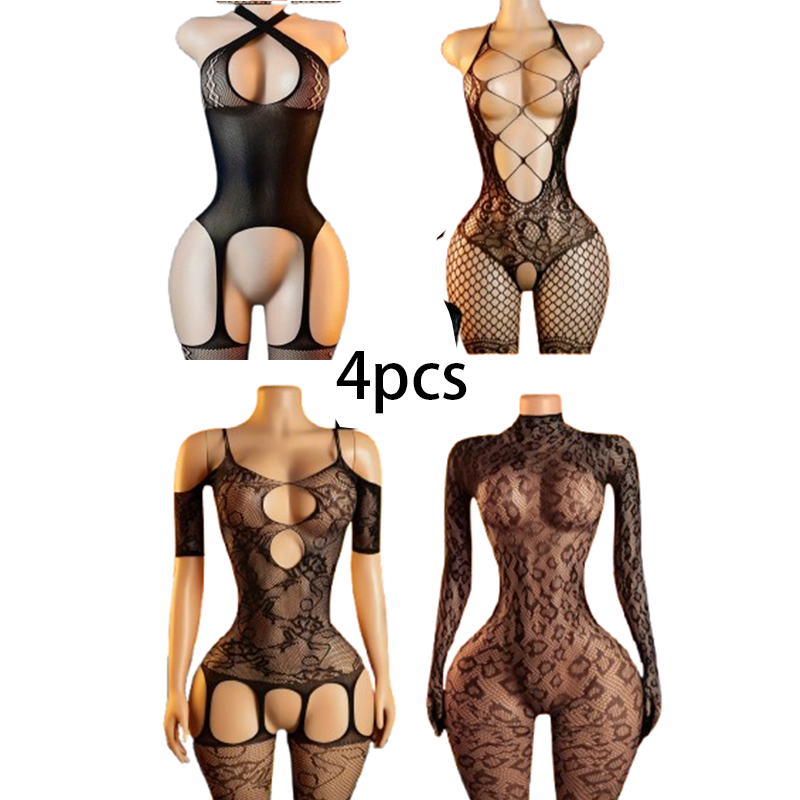 Conjunto de Lingerie Sexy de 4 - Bodystocking Fishnet avaliação e preço